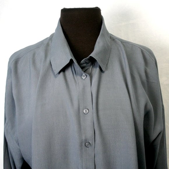 Steel Blue Loose Blouse with Tie-Up Cuffs - Picture 2 of 6